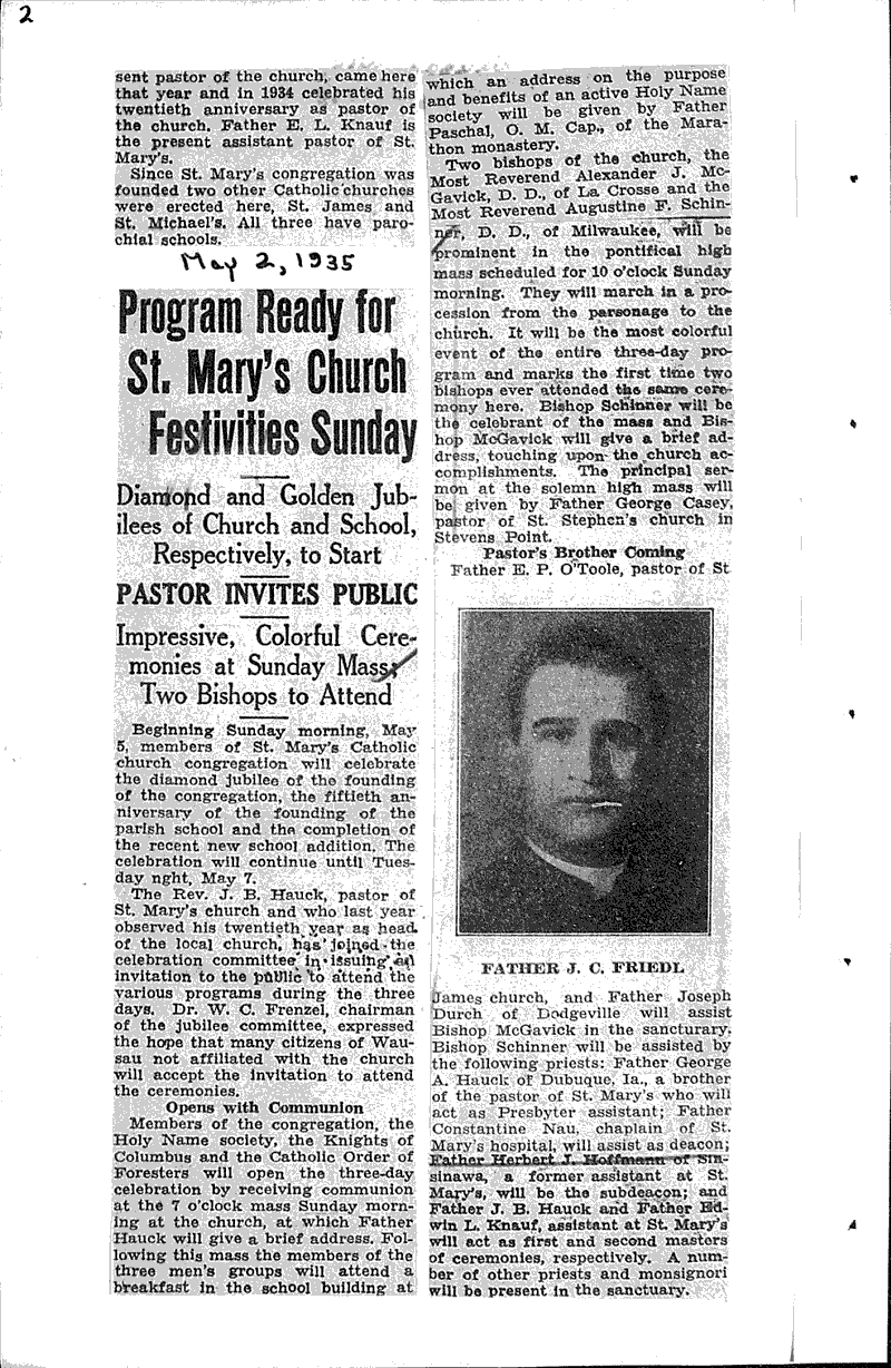  Source: Wausau Daily Record-Herald Topics: Church History Date: 1935-03-30