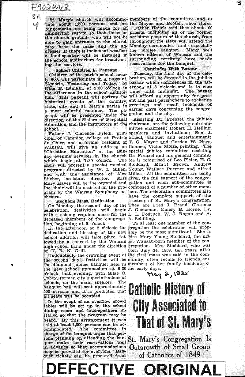  Source: Wausau Daily Record-Herald Topics: Church History Date: 1935-03-30
