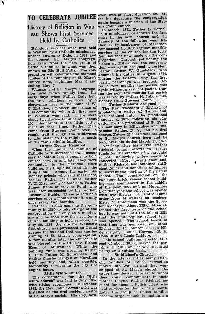  Source: Wausau Daily Record-Herald Topics: Church History Date: 1935-03-30