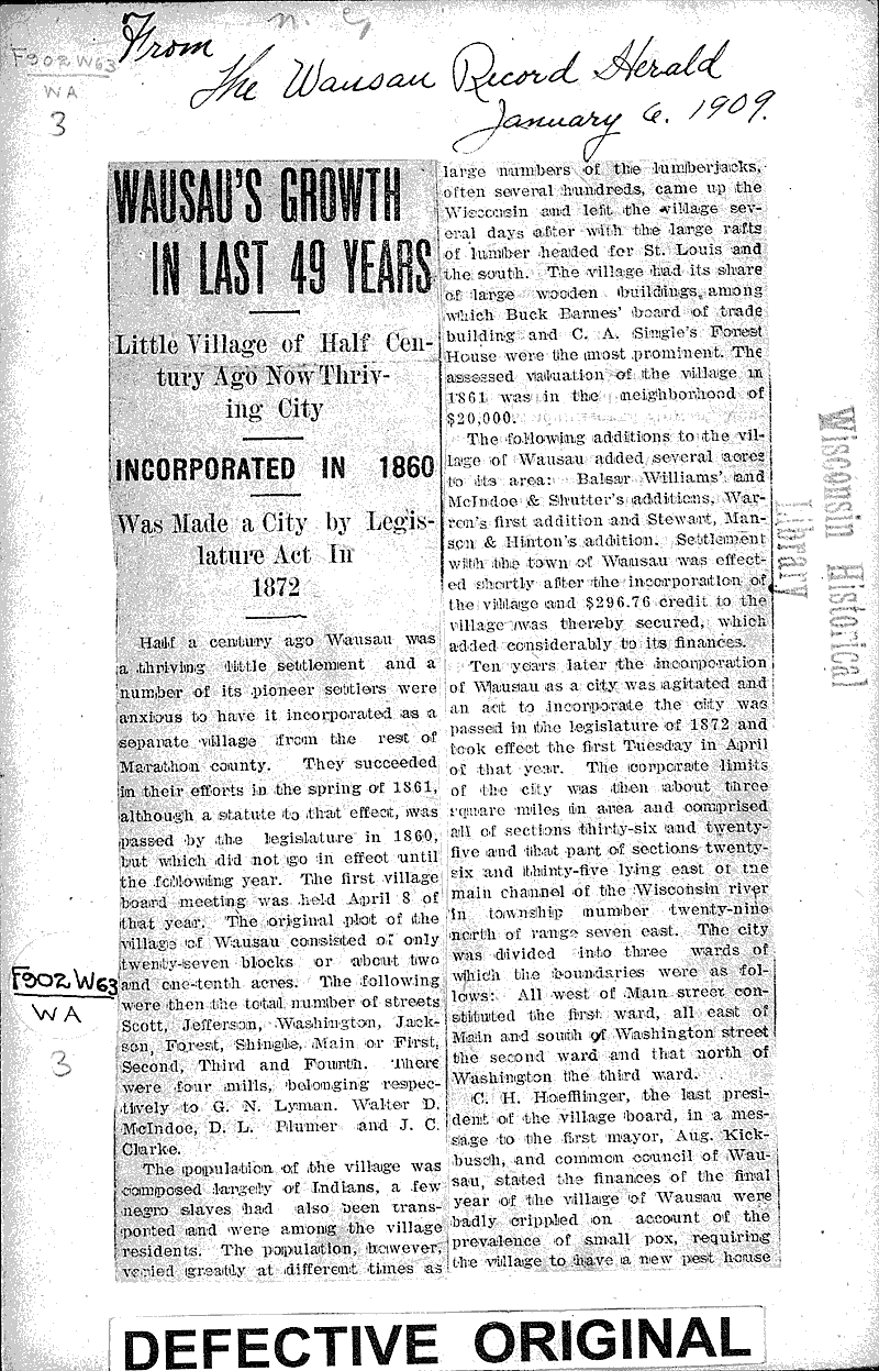  Source: Wausau Record-Herald Date: 1909-01-06