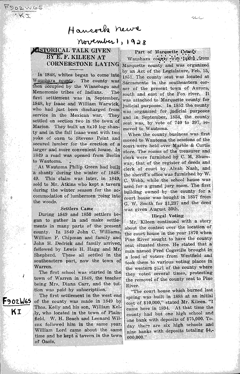  Source: Hancock News Date: 1928-11-01