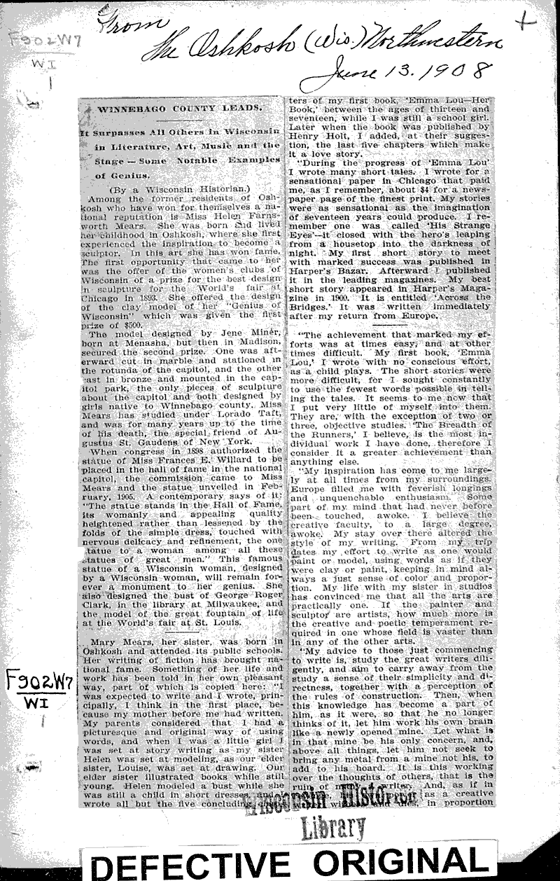  Source: Oshkosh Northwestern Date: 1908-06-13