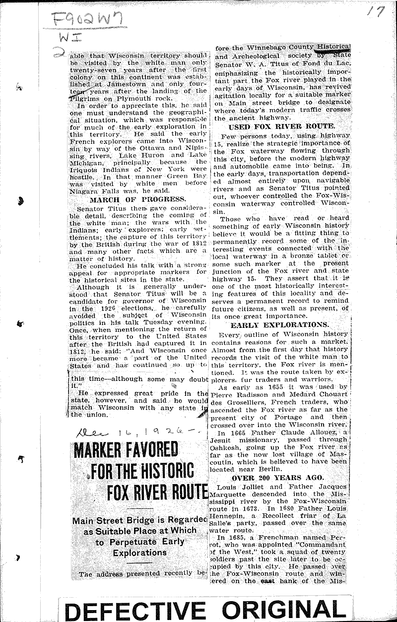 Valley of Fox River is rich in historical lore Source: Oshkosh Northwestern Date: 1925-12-03