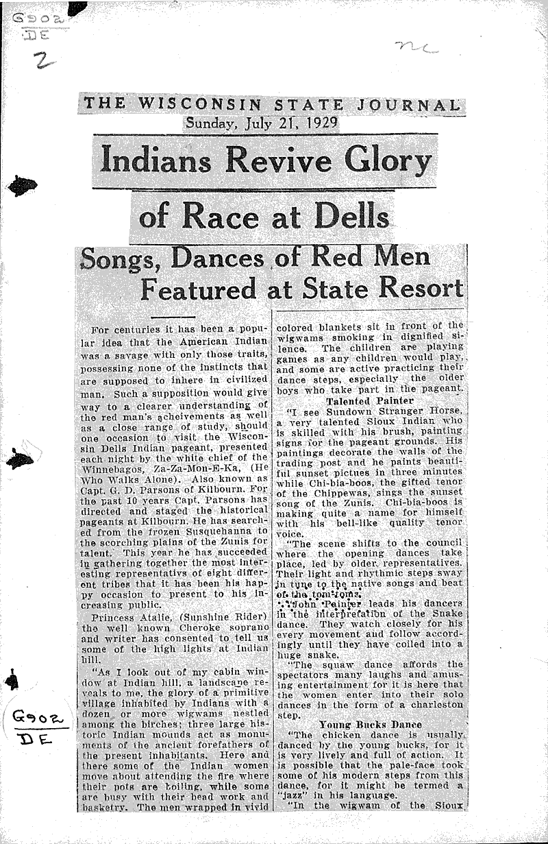  Source: Wisconsin State Journal Topics: Indians and Native Peoples Date: 1929-07-21