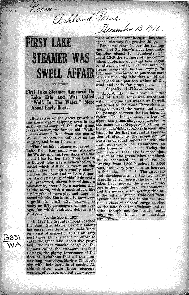  Source: Ashland Press Topics: Transportation Date: 1916-12-13