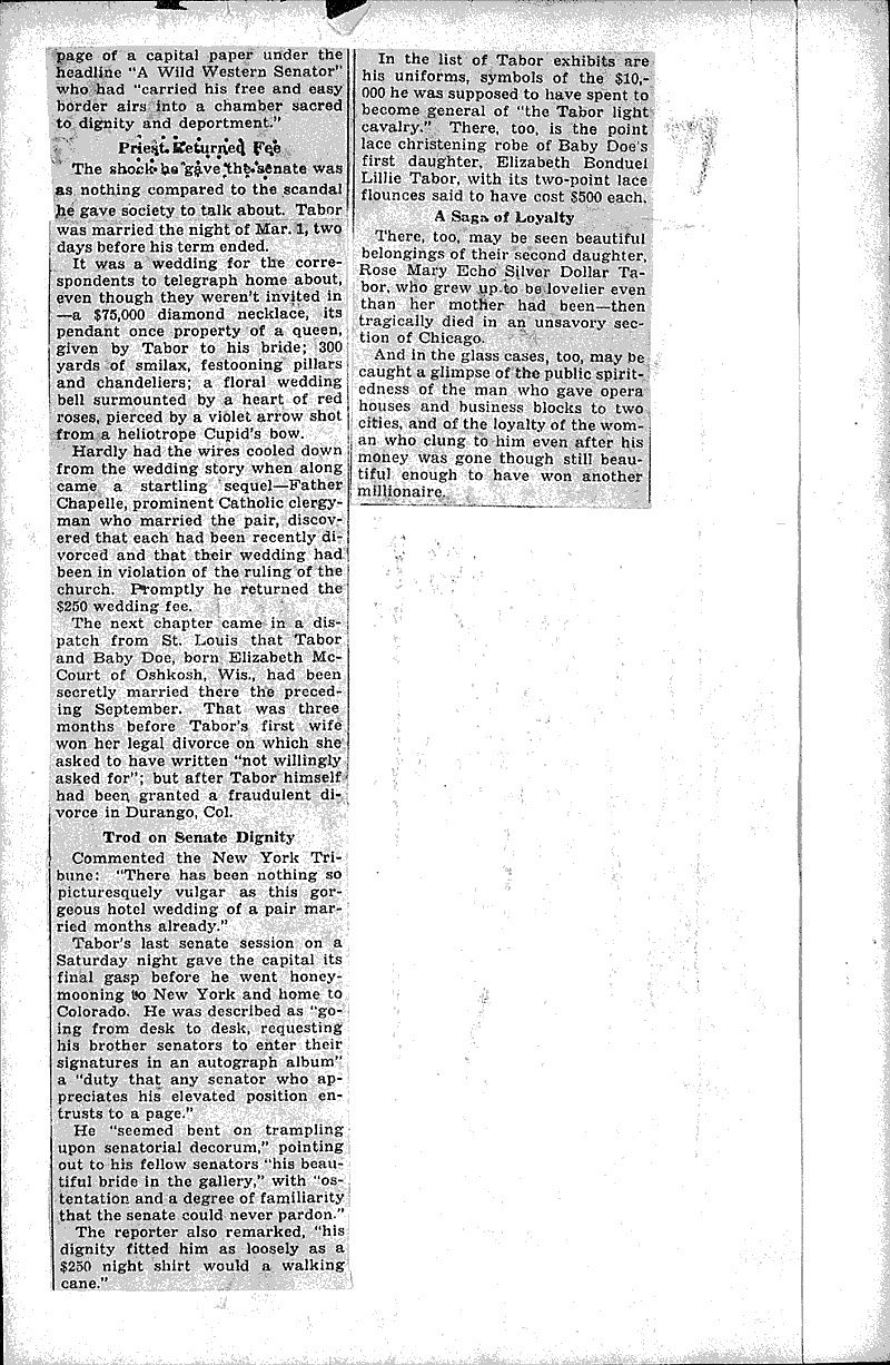 Chests yield Tabor relics Source: Milwaukee Journal Date: 1935-03-26