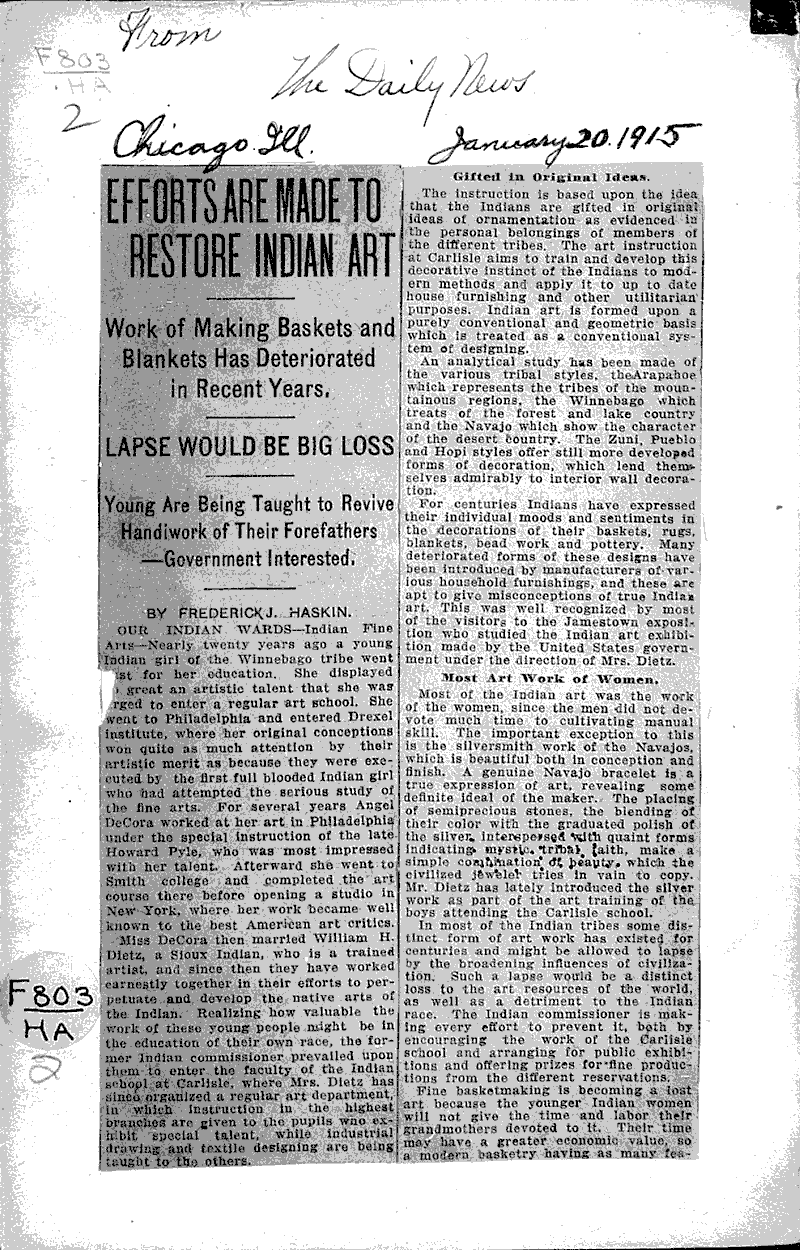  Source: Chicago Daily News Topics: Indians and Native Peoples Date: 1915-01-20