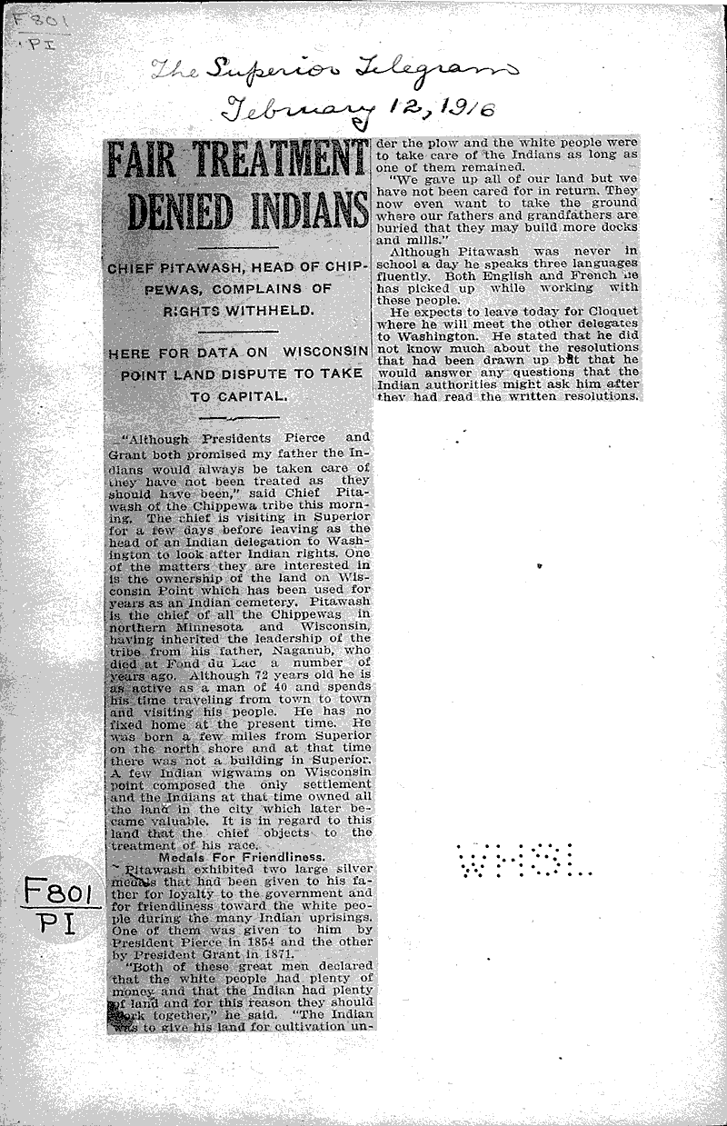  Source: Superior Telegram Topics: Indians and Native Peoples Date: 1916-02-12