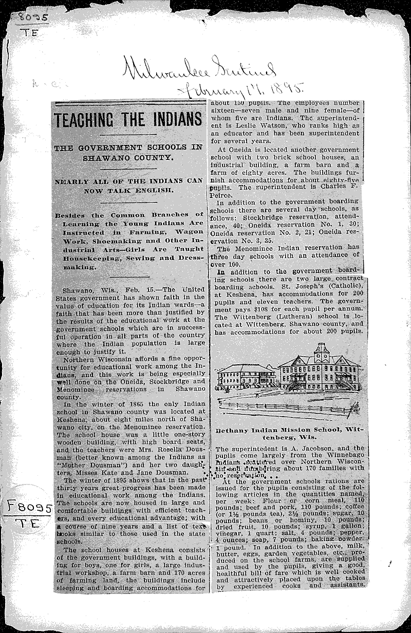  Source: Milwaukee Sentinel Topics: Indians and Native Peoples Date: 1895-02-17