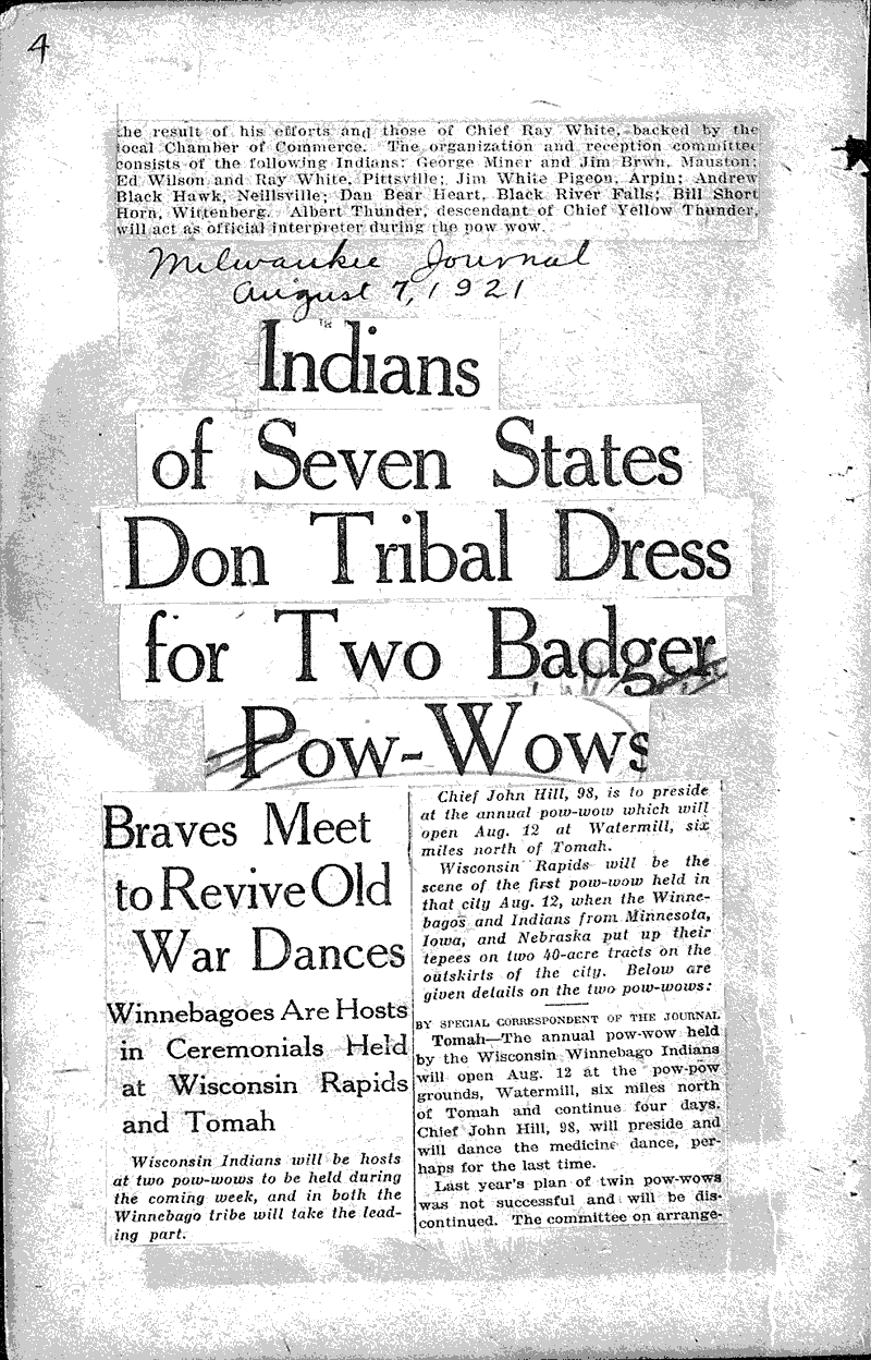  Source: Milwaukee Journal Topics: Indians and Native Peoples Date: 1921-08-07