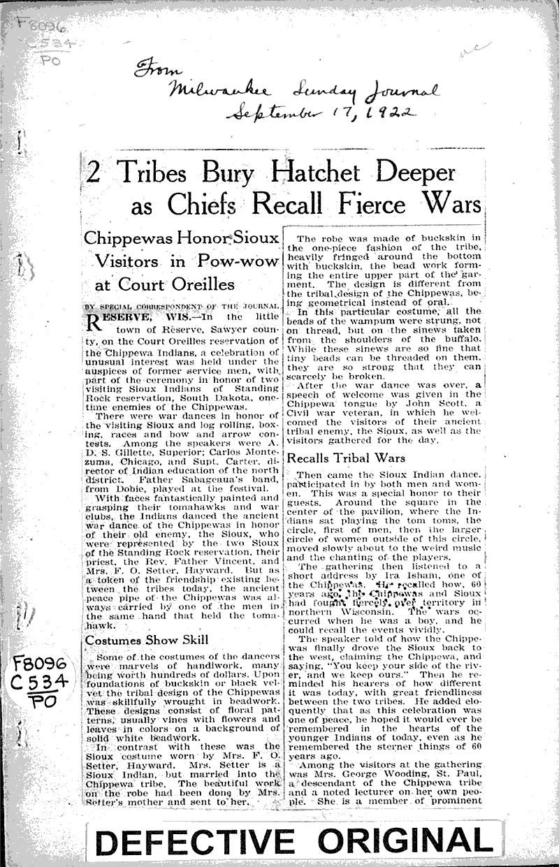  Source: Milwaukee Sunday Journal Topics: Indians and Native Peoples Date: 1922-09-17