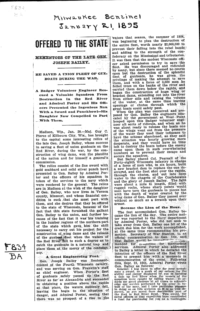  Source: Milwaukee Sentinel Topics: Civil War Date: 1895-01-21