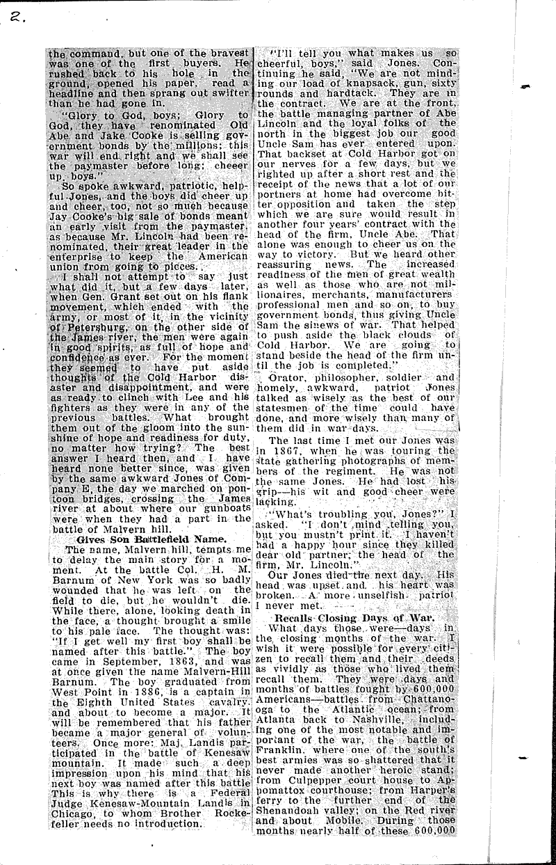 Describes the siege of the rebel capital Source: Beloit Daily News Topics: Civil War Date: 1911-02-27
