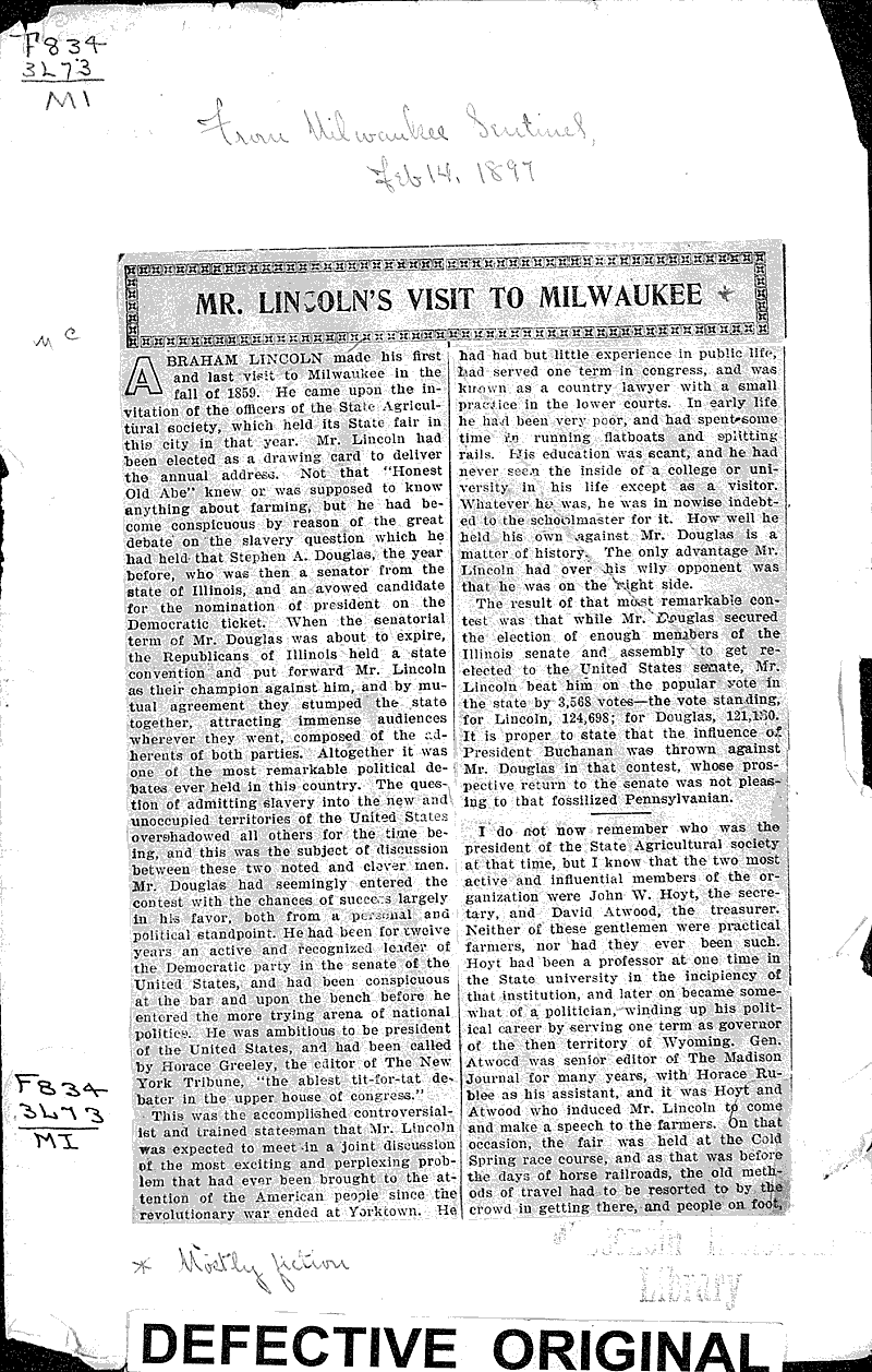  Source: Milwaukee Sentinel Topics: Civil War Date: 1897-02-14