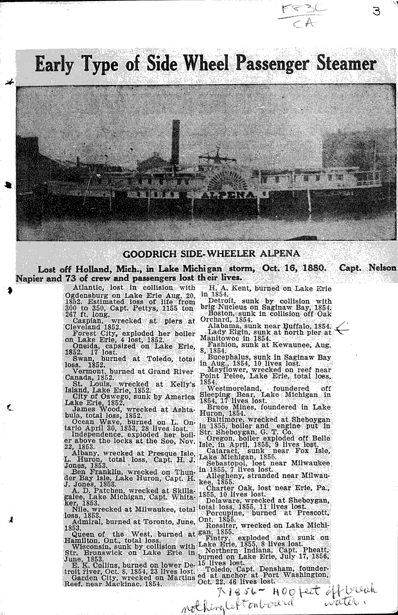 100 year span of disasters of Great Lakes took heavy toll Source: Manitowoc Herald-News Topics: Transportation Date: 1931-11-19