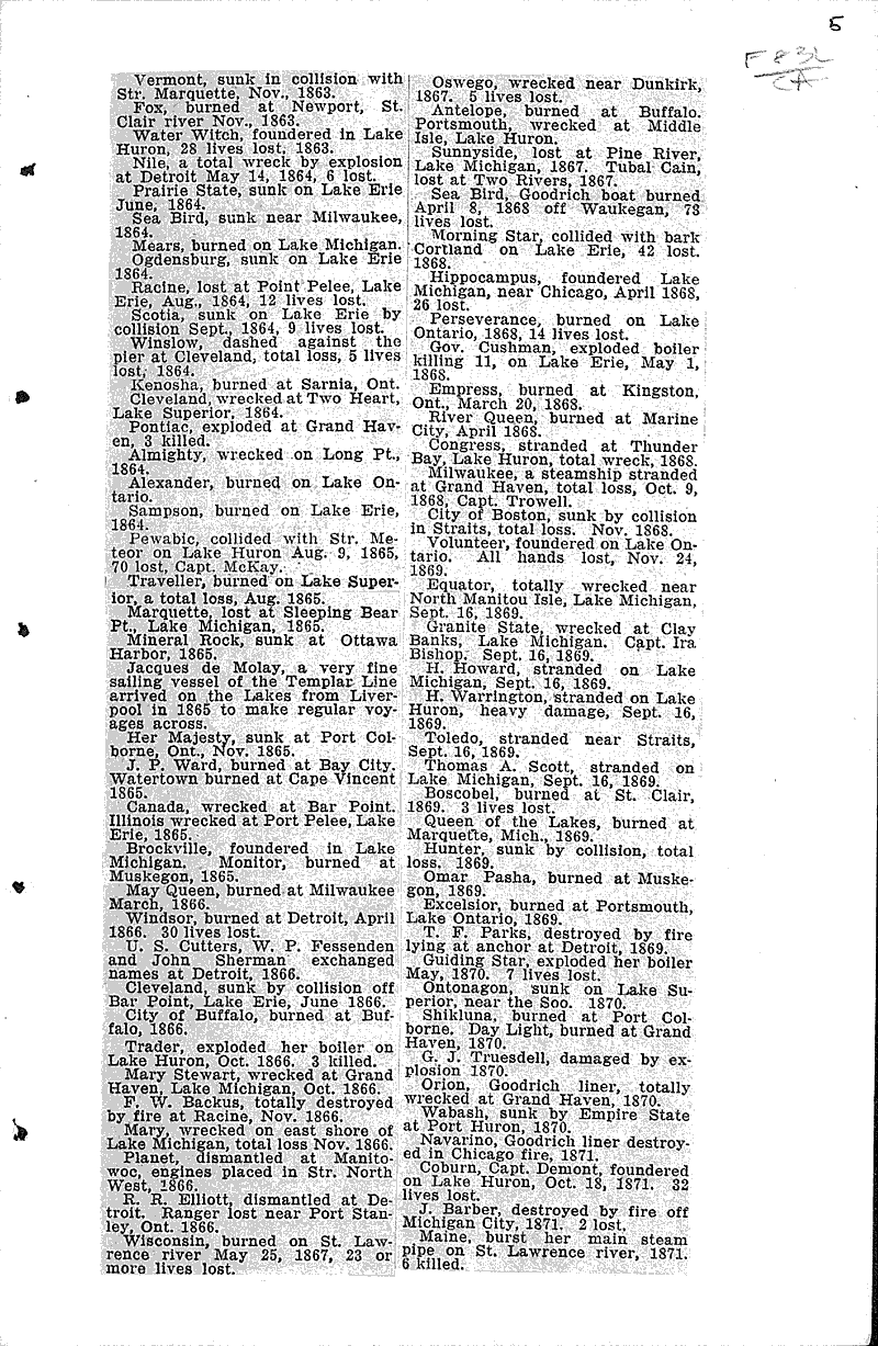 100 year span of disasters of Great Lakes took heavy toll Source: Manitowoc Herald-News Topics: Transportation Date: 1931-11-19