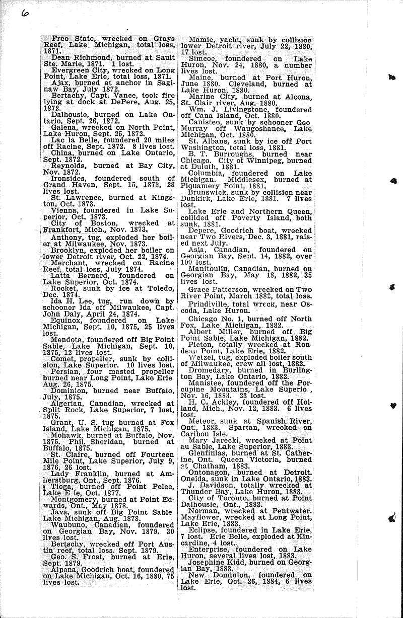 100 year span of disasters of Great Lakes took heavy toll Source: Manitowoc Herald-News Topics: Transportation Date: 1931-11-19
