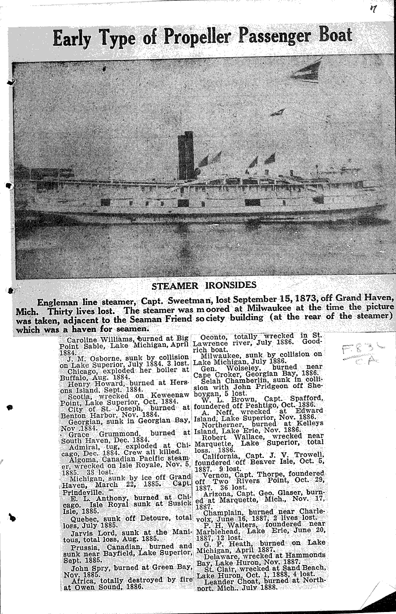 100 year span of disasters of Great Lakes took heavy toll Source: Manitowoc Herald-News Topics: Transportation Date: 1931-11-19