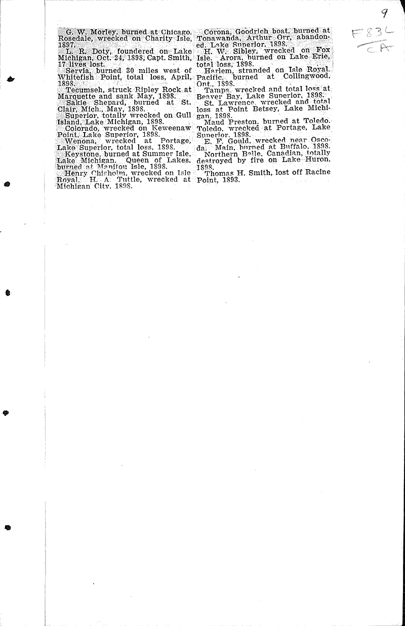 100 year span of disasters of Great Lakes took heavy toll Source: Manitowoc Herald-News Topics: Transportation Date: 1931-11-19