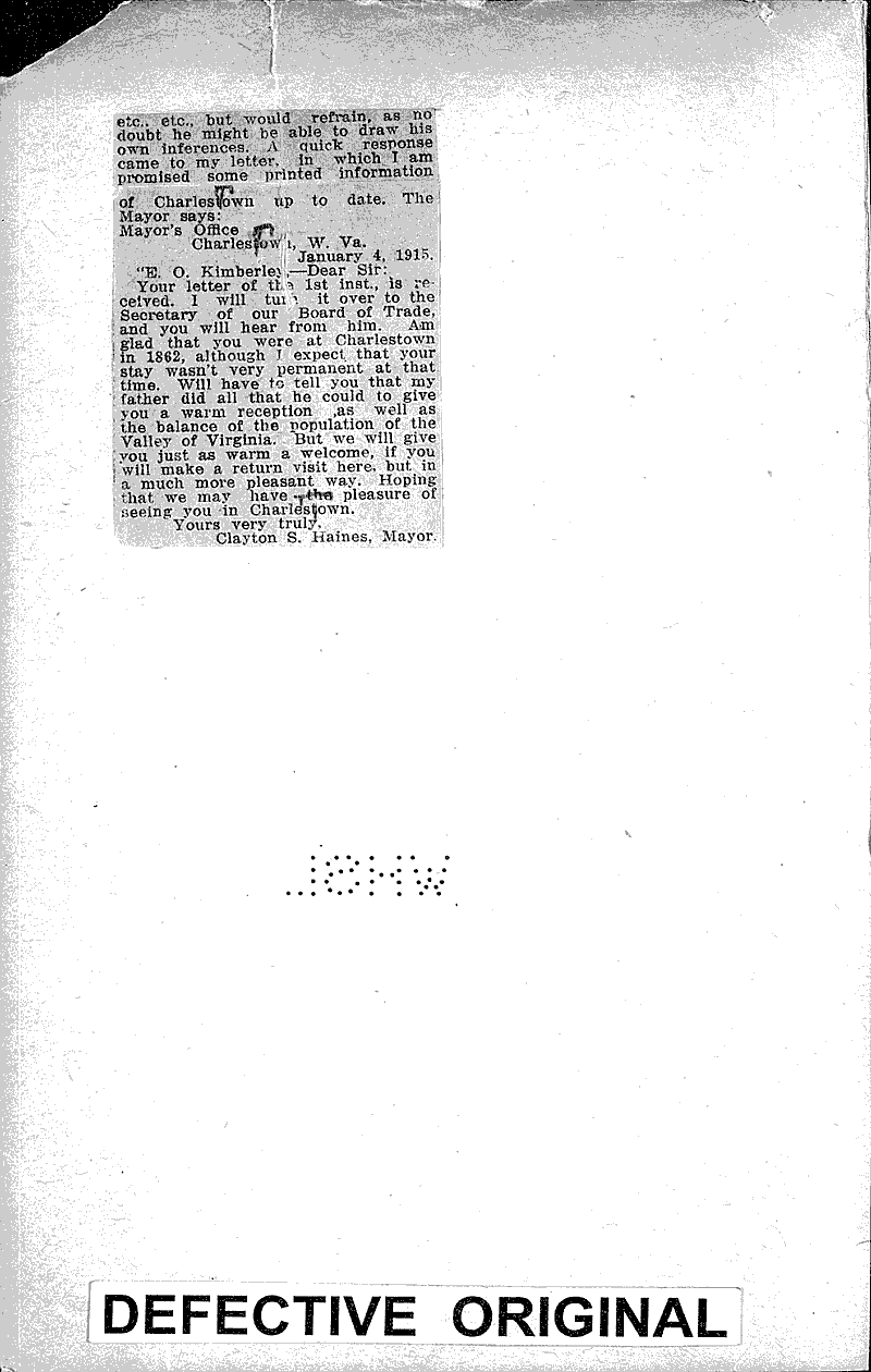 E. O. Kimberley writes articl on Mason-Dixon Line Source: Janesville Daily Gazette Topics: Civil War Date: 1911-01-11