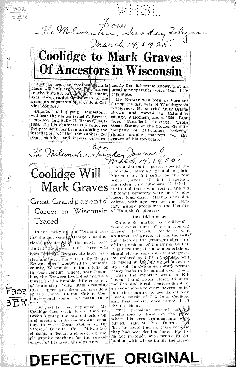  Source: Milwaukee Sunday Telegram Date: 1925-03-14