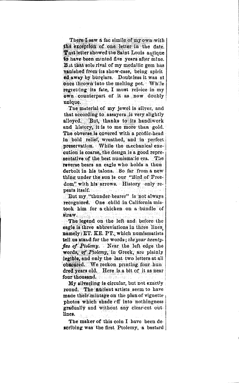 Numismatics Source: Madison Democrat Date: 1874-03-18