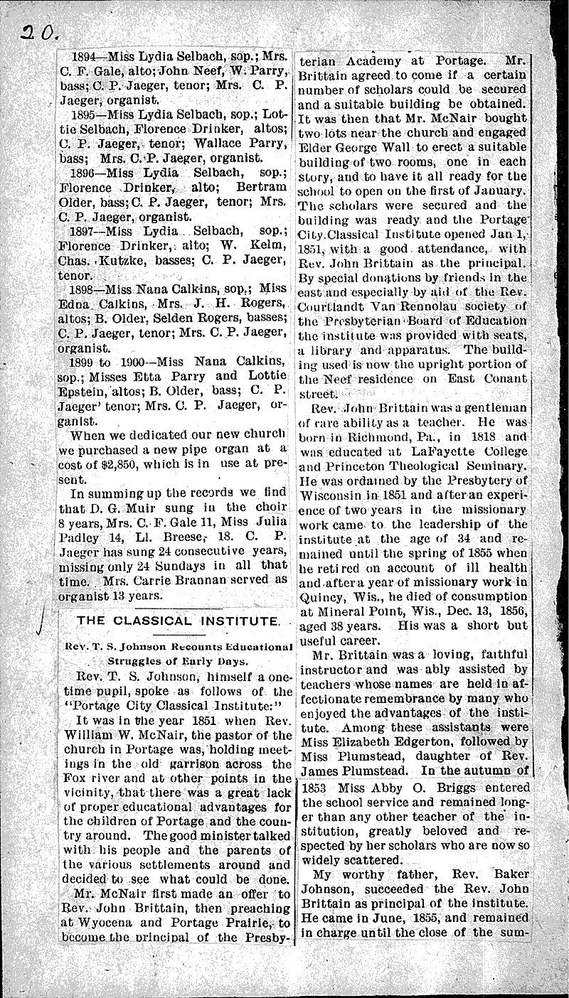 Source: Portage Democrat Topics: Church History Date: 1900-07-20